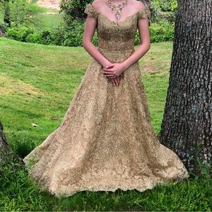 Sherri Hill Gold Embroidered Prom Gown